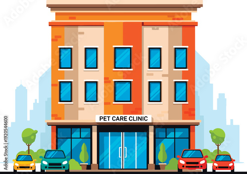 Pet Care Clinic Building Illustration.