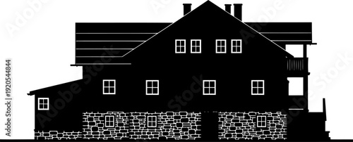 Alpine chalet farmhouse silhouette