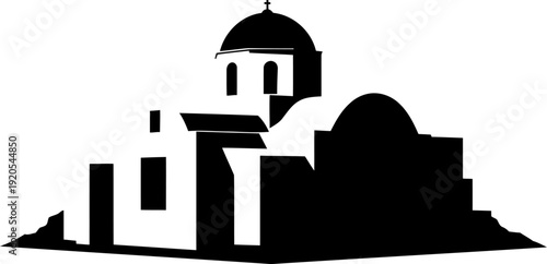 Abstract modern church silhouette with geometric dome and cross