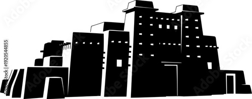 Ancient adobe fortress building silhouette architecture