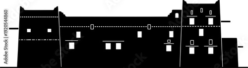 Ancient fortress wall silhouette with defensive towers