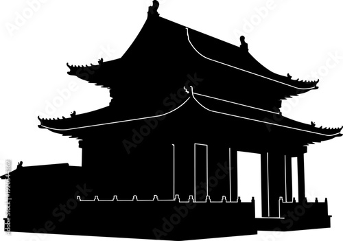 Ancient chinese gate silhouette featuring a grand multi-tiered pagoda roof structure