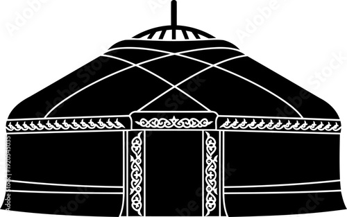 Central asian yurt silhouette decorated with ethnic patterns