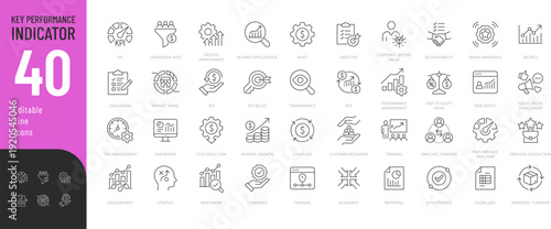 
Key Performance Indicator Line Editable Icons set. Vector illustration in modern thin style of business related icons: productivity, effectiveness, metrics, and more. 