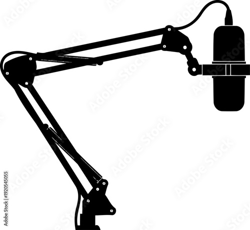 Broadcast microphone setup extending from a desktop mounting arm