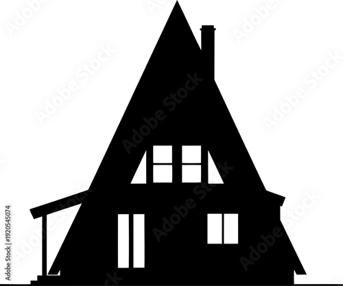 Classic a-frame cabin silhouette with a side chimney