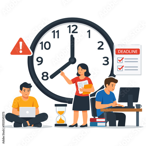 Teamwork and time management with deadline focused tasks by multiracial colleagues.