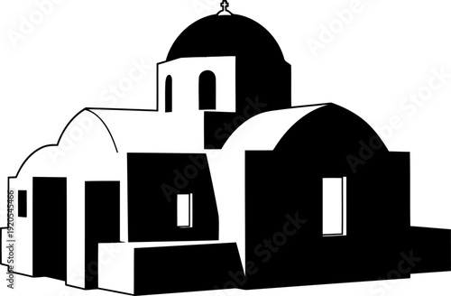 Greek orthodox church silhouette with mediterranean dome architecture