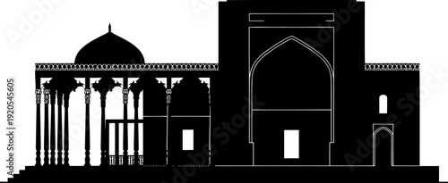 Islamic palace silhouette featuring a central dome and arched colonnade architecture