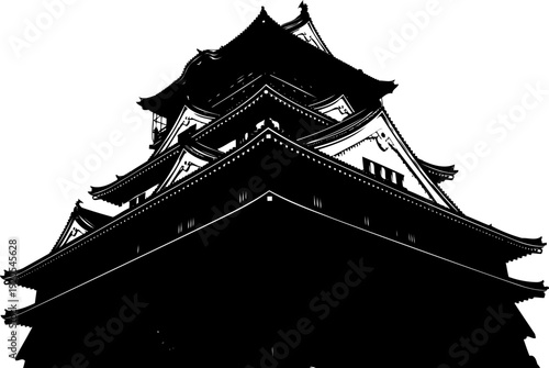 Japanese castle silhouette with traditional pagoda roof tiers