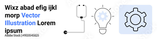Light bulb and gear connected by simple wiring, highlighting energy, innovation, and efficient collaboration. Ideal for technology, creativity, teamwork, engineering, innovation process