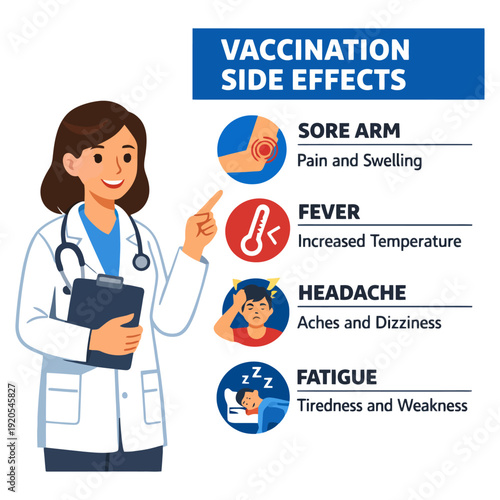 Female doctor explaining vaccination side effects to young asian female patient.
