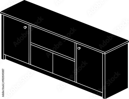 Long sideboard cabinet isometric outline for living room storage