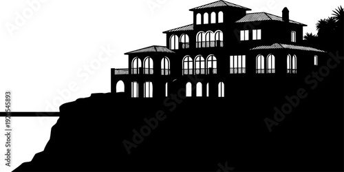 Luxury cliffside villa silhouette