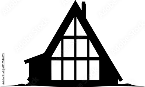 Modern a-frame cabin silhouette with large glass windows
