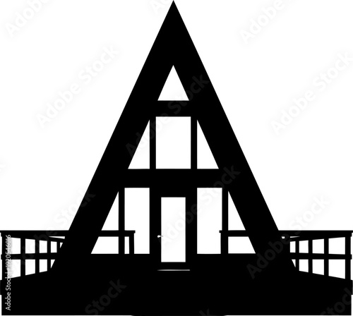 Modern a-frame cabin silhouette with wooden deck