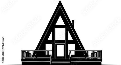Modern a-frame house silhouette featuring a large front deck