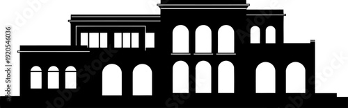 Modern institutional building silhouette horizontal facade view