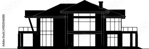 Modern luxury mansion architecture with large glass windows silhouette