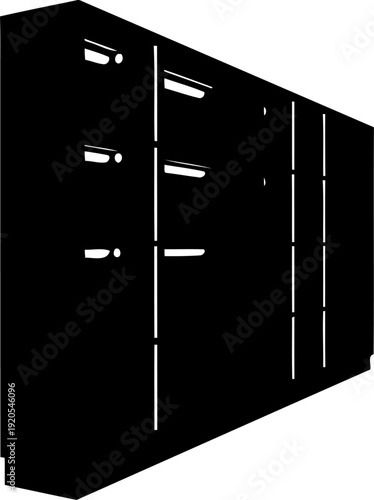 Modern storage cabinet silhouette with multiple compartments