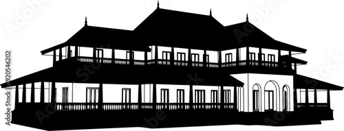 Multi-level estate silhouette with expansive wraparound balconies