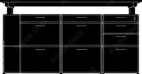 Modular office credenza silhouette with multiple drawers