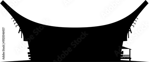 Profile view of a traditional indonesian stilt house silhouette