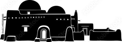Southwestern adobe style building silhouette with rounded domes