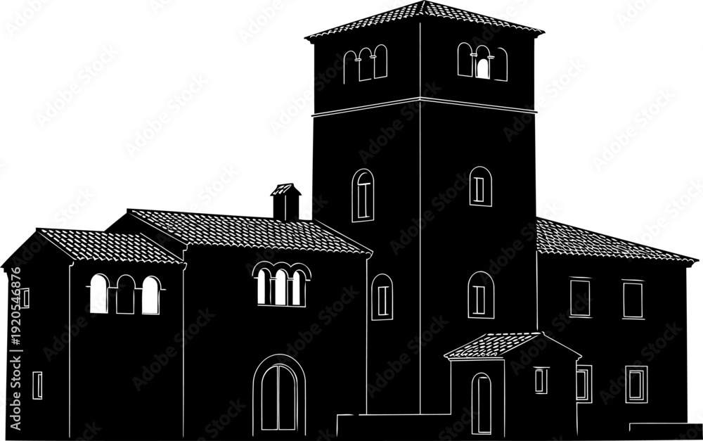 Fototapeta premium Traditional italian villa silhouette with a prominent square tower