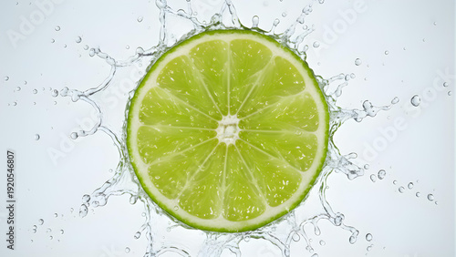 Fresh Lime Slice in Water Splash.