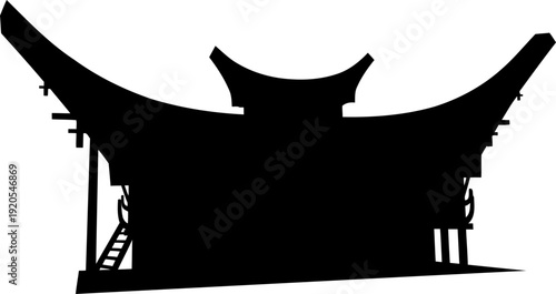 Traditional indonesian house silhouette with unique curved upward roof peaks