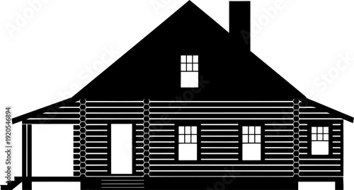 Traditional log cabin silhouette with front porch and chimney