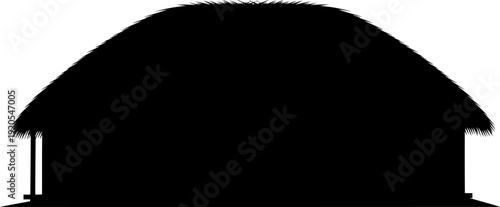 Tropical thatched roof hut silhouette depicting a simple tribal dwelling