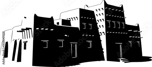 Traditional west african mud brick building silhouette architecture