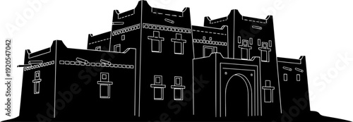 West african mud brick fortress architecture illustration