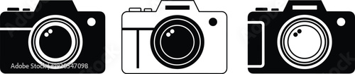 Professional Digital Mirrorless Camera Icon Set with DSLR Photography Equipment Symbols for Photo Studio Branding and Multimedia Web User Interface Design
