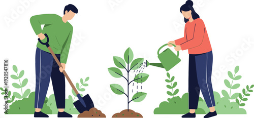 Comprehensive gardening and sustainability vector icon set featuring composting bins watering cans seedling propagation trays and solar energy panels for eco-friendly lifestyle concepts.