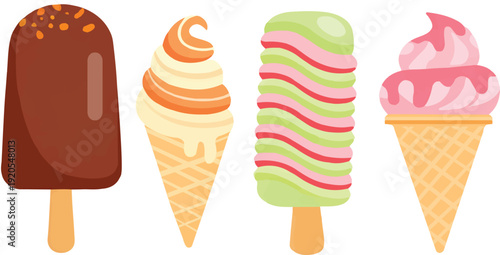 Colorful Fruity Ice Cream Popsicle Collection Vector.