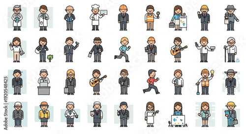 Collection of Diverse Pixel Art Professions and Characters.