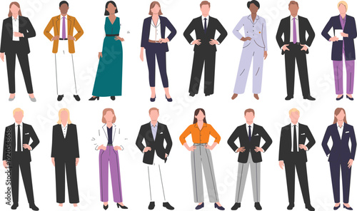 Business people characters in formal suits standing confident office workers corporate team flat vector illustration collection