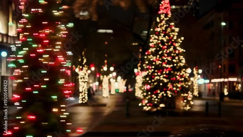 Wallpaper Mural Festive christmas tree lights illuminate urban street at night holiday celebration with bokeh background Torontodigital.ca