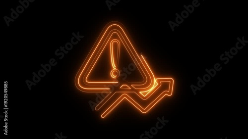 Financial risk warning sign with upward trend neon animation on black background