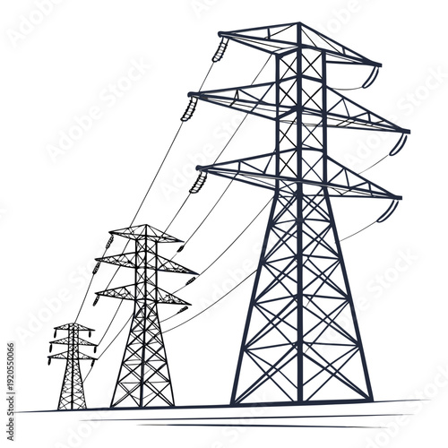 Electricity transmission towers with power lines pylons