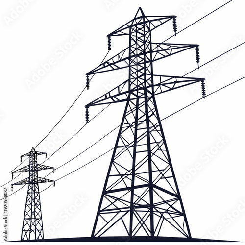 Voltage power transmission towers with electrical wires