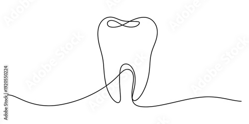 Minimalist continuous one line drawing of a human tooth for dental health and medical concept Vector, illustration
