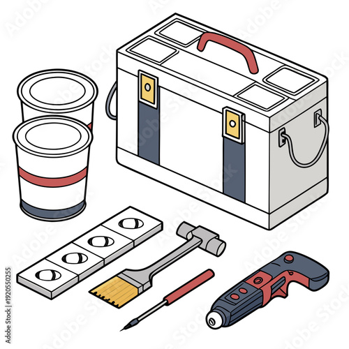 Of home improvement tools and paint toolbox paint cans