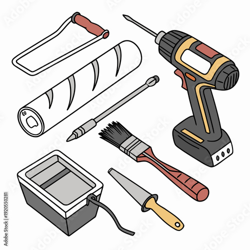 Renovation tools paint roller drill brush tray knife