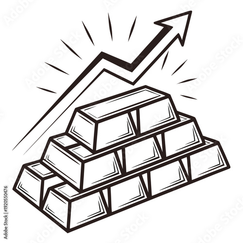 Gold bullion stacked with rising arrow gold bars stacked gold