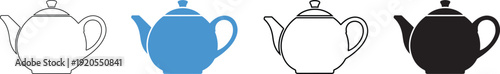 Four different colored teapot icons in various solid colors on a transparent background