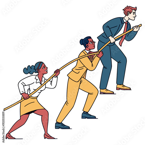 Businesspeople pulling on a rope in different directions